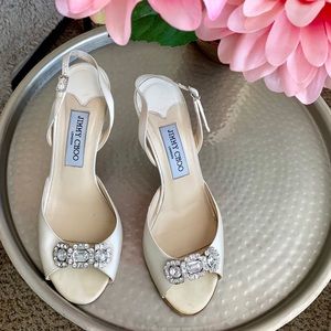 Jimmy Choo Regal Slingback In Ivory Silk Satin